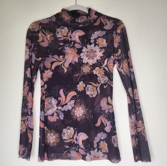 Johnny Was Jade Harmonia Floral-Print Mesh Mock Neck Top S - Picture 4 of 7